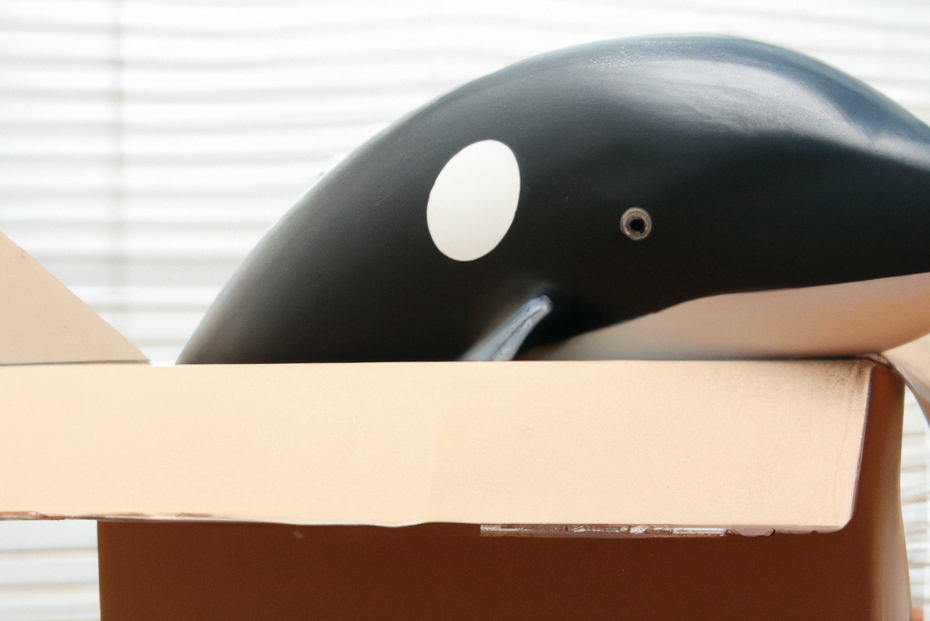 A whale coming out of a packaging box.